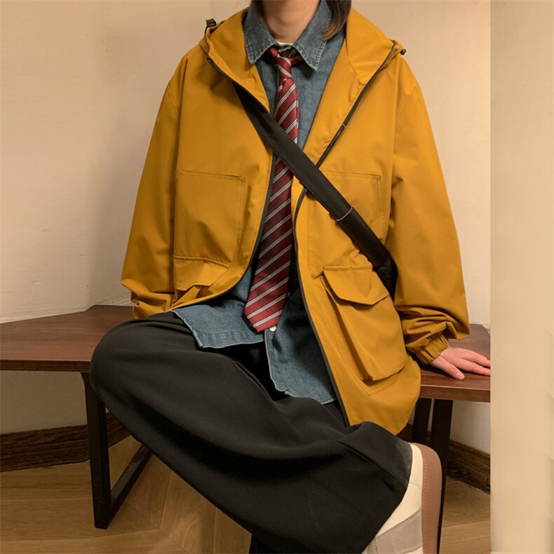 新款连帽冲锋衣夹克男港风纯色潮流休闲外套JK2301-P68,男装夹克,星座717