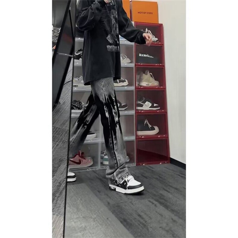 美式扎染牛仔裤男夏季薄款显瘦直筒休闲裤炸街痞帅小众微喇弯刀裤,男装牛仔裤,星座506A