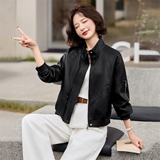 BAO引流海宁仿真皮皮衣女外套短款春装新款休闲气质仿绵羊皮夹克，女装皮衣，跑量工厂店