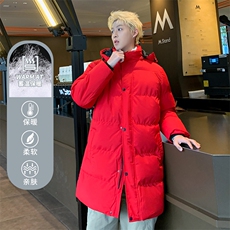 冬季新款长款纯色连帽加绒加厚棉衣加长款外套保暖MY8096P100，男装棉衣，电商A128