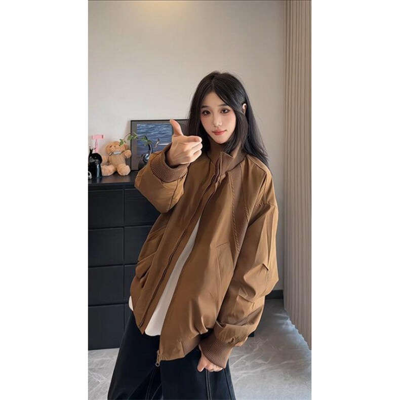 现货26春装美拉德立领飞行夹克纯色复古廓形高街棒球服外套,男装夹克,电商A486