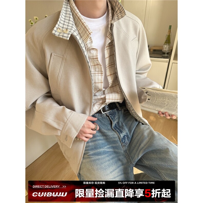 B994-P90曼哈顿立领双面穿格子宽松夹克休闲百搭外套,男装夹克,电商B323A