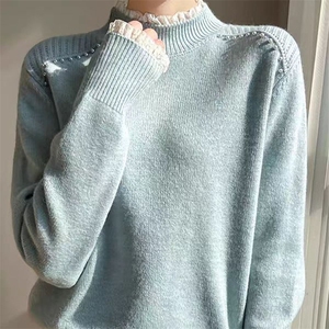 针织衫女春秋冬宽松薄款显瘦软糯低领毛衣打底衫内搭图片