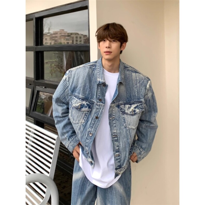 JK8640-P68新款美式水洗重工做旧高级感痞帅短款牛仔外套,男装工装外套,电商B323A