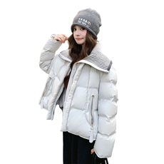 【档口现货】浅灰色毛线大翻领休闲棉服2C233-830-P235-K349，女装棉衣/棉服，2C233