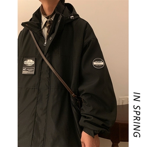 潮流时尚撞色防风冲锋衣男大码连帽山系户外工装夹克外套J35-P100图片
