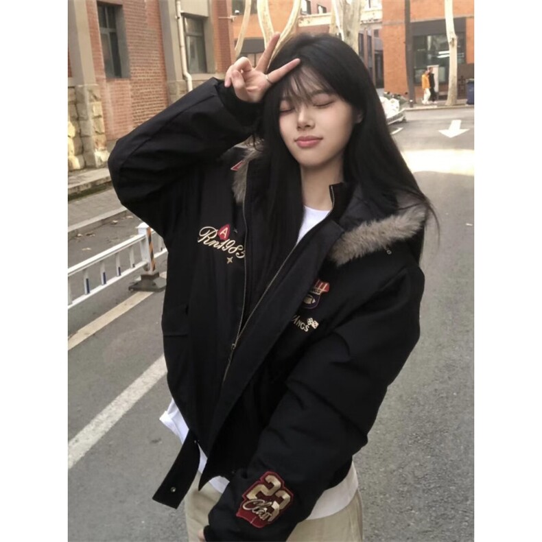 1506-1/MQ181/P76徽章刺绣毛领连帽棉衣棉服女复古外套秋冬季男女,男装棉衣,星座1506-1