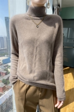 高翻领高级感山羊绒衫女纯色加厚针织毛衣羊毛衫宽松套头打底上衣，女装羊毛衫，百越羊绒