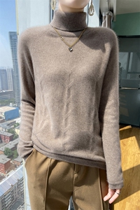 高翻领高级感山羊绒衫女纯色加厚针织毛衣羊毛衫宽松套头打底上衣图片