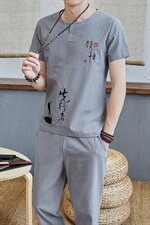 夏季风男装佛系亚麻短袖t恤潮流2021新款棉麻套装男TZ023，男装T恤，星座509