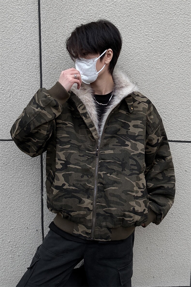 冬季重磅新立领迷彩座山雕棉衣男装痞帅毛毛领棉服外套S377-特125,男装棉衣,电商A233-1