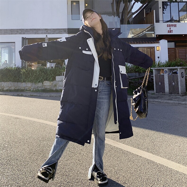 韩版宽松中长款羽绒服女2024冬季新款学院风宽松加厚白鸭绒外套潮,女装羽绒服,2C305