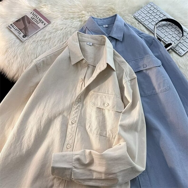 F173-P352024春季新款纯色长袖衬衫男美式潮流宽松工装衬衣现货,男装衬衫,星座512-6