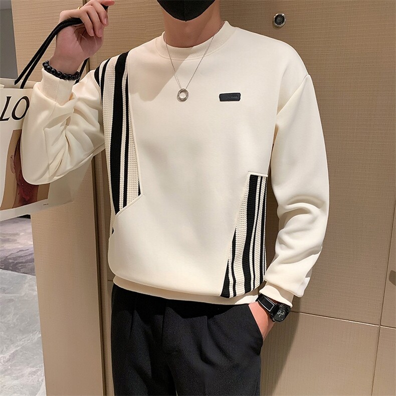 条纹拼接设计感卫衣男圆领套头个性痞帅休闲百搭长袖上衣WY01-P58,男装卫衣,电商D323（原B261）