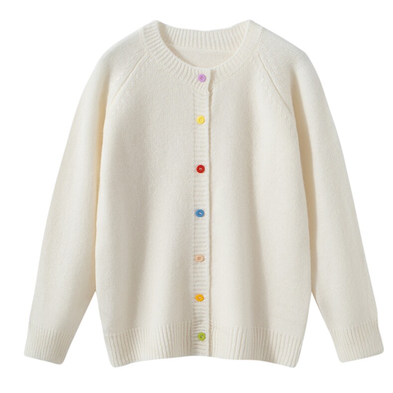 2025年秋季新款百搭男女同款七针彩扣羊毛开衫，童装儿童羊毛衫，宏杨羊绒