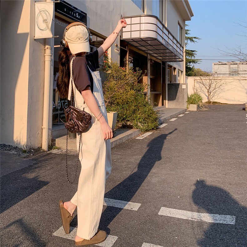 休闲学院风T恤背带裤套装女夏2025新款工装洋气减龄高级感两件套,女装套装/套裙,2D045