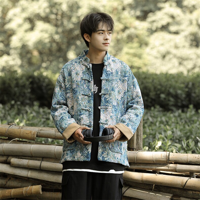 新中式风油画提花盘扣加厚立领夹克长袖休闲外套JK93,男装夹克,星座305A（原312A-1）