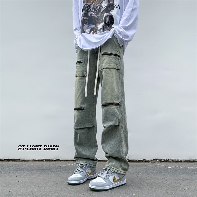 B221美式ins高街小众重工艺机能直筒工装牛仔裤LK23015-P65控88,男装牛仔裤,电商B221