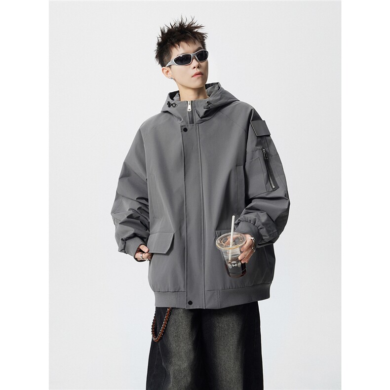 可二开发光贴片连帽工装冲锋衣大码M-5XL夹克男JK78076P85控128,男装夹克,星座227-7