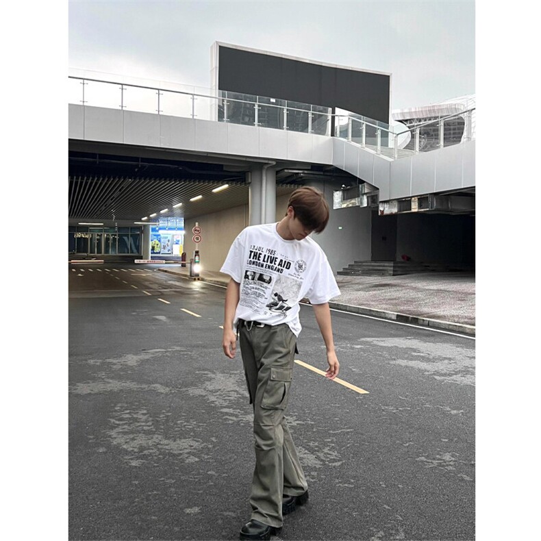 网络图美式高街大口袋褶皱微喇工装休闲裤A04-特P55,男装休闲裤,电商B369（原A024）