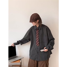 春秋日系复古条纹百搭衬衫男长袖宽松翻领学生休闲衬衣C008，男装衬衫，星座1116A-1（原606A）