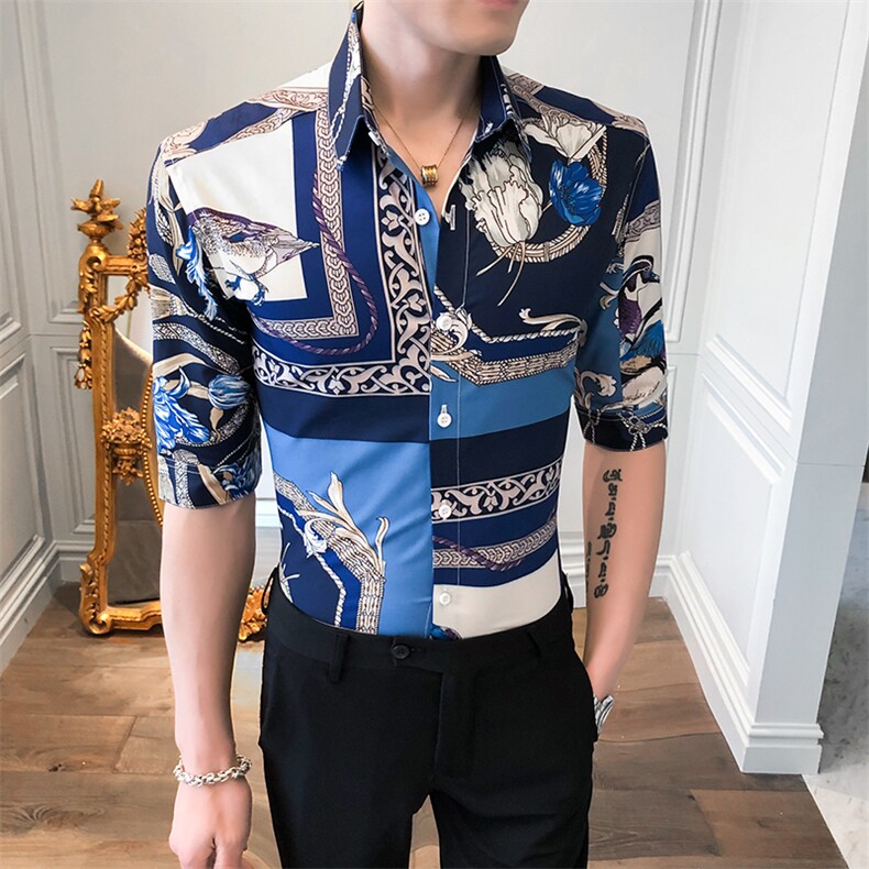 312A-258-P55-控692025新款英伦韩版潮流中袖衬衫社会青年衬衣A，男装衬衫，星座312A-5