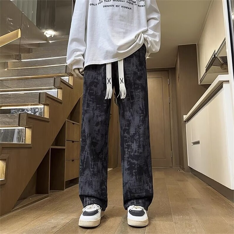美式高街扎染休闲裤男款秋季潮牌古着裤子高级感运动卫裤图片