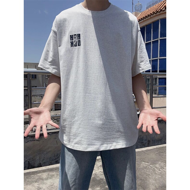 万针全刺绣工艺抖音得物高品质260克重磅纯棉双纱美式高街短袖T恤,男装T恤,电商A486
