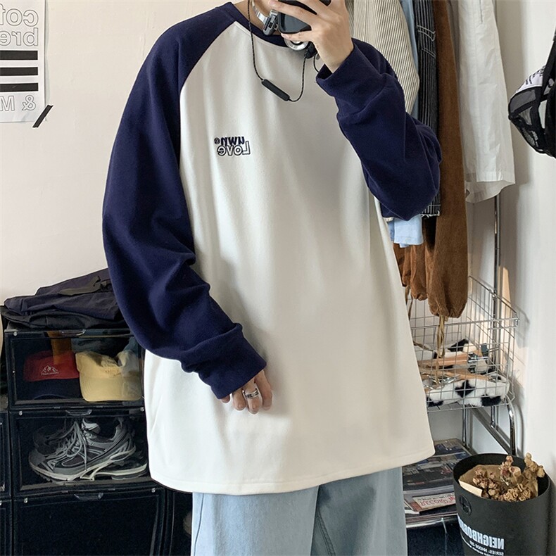德绒刺绣DC5287-TP30控价48冬季男圆领撞色卫衣时尚长袖内搭T恤,男装卫衣,电商A102-1