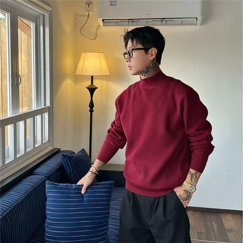 2026秋季新款羊绒衫男士半高领打底针织衫百搭羊毛宽松大码毛衣图片