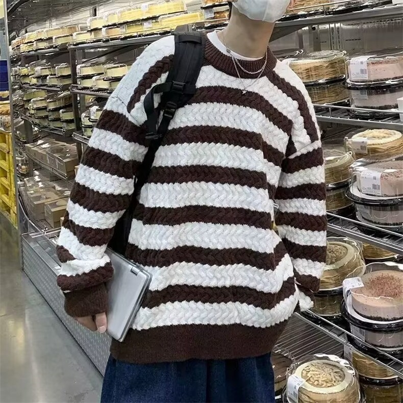 港风街头潮流条纹毛衣男秋冬季潮针织衫M2005P48,男装针织衫/毛衣,星座1116-2