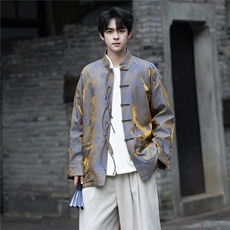 秋冬新品风复古浮光锦缎提花立领宽松大码盘扣唐装外套JK208，男装民族服装，星座305A（原312A-1）