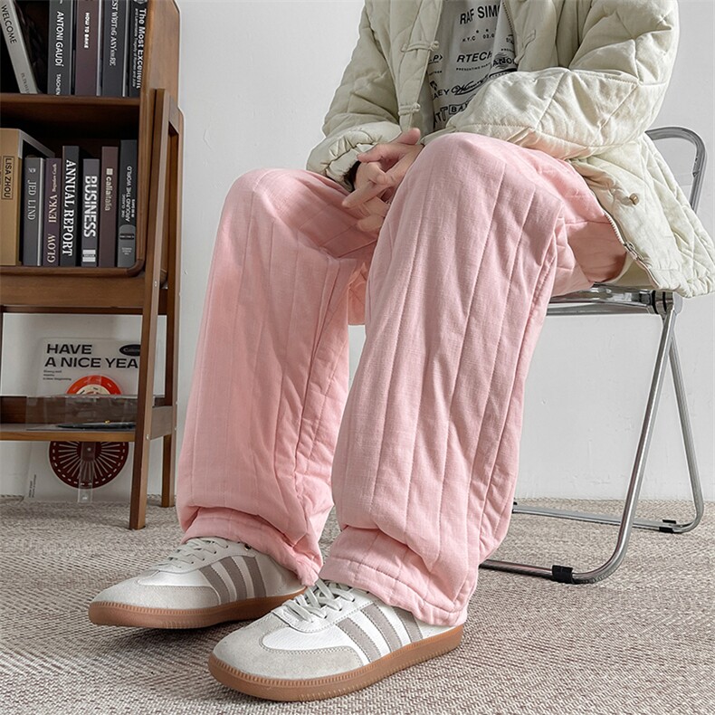 8XL-M加厚夹棉保暖长裤棉麻绗缝竖格休闲裤加棉棉裤K9111P68控88，男装棉裤，电商D206-1