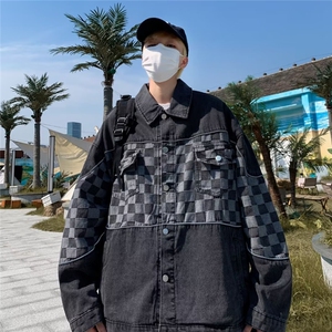 2025春新款青春格子拼接牛仔夹克 JK801 P68图片
