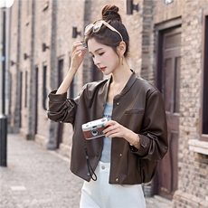 复古休闲短款皮衣外套女2025秋季新款小个子超火机车pu皮夹克上衣，女装皮衣，英标秀（1C119）