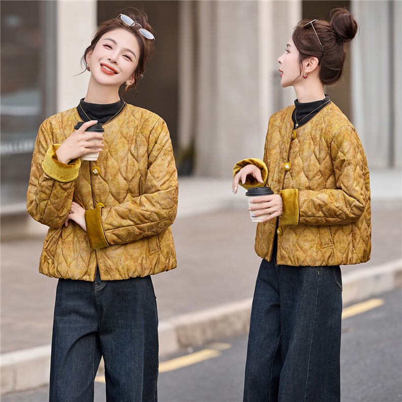 现货新中式棉服夹棉外套女2025新款冬季洋气棉袄年轻款短款棉衣,女装棉衣/棉服,仟媚宠
