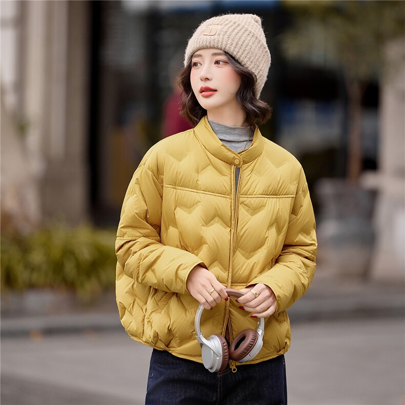 黄色90白鸭绒羽绒服女2025冬季新款宽松休闲百搭轻薄厚外套女,女装羽绒服,梦懿尔