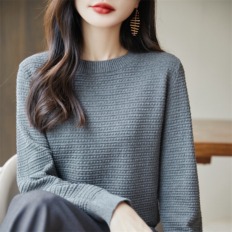 2025年秋季新款百搭女士圆领纯色长袖针织衫,针织衫/毛衣,丹芙娇羊绒