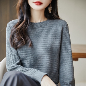 2025年秋季新款百搭女士圆领纯色长袖针织衫图片