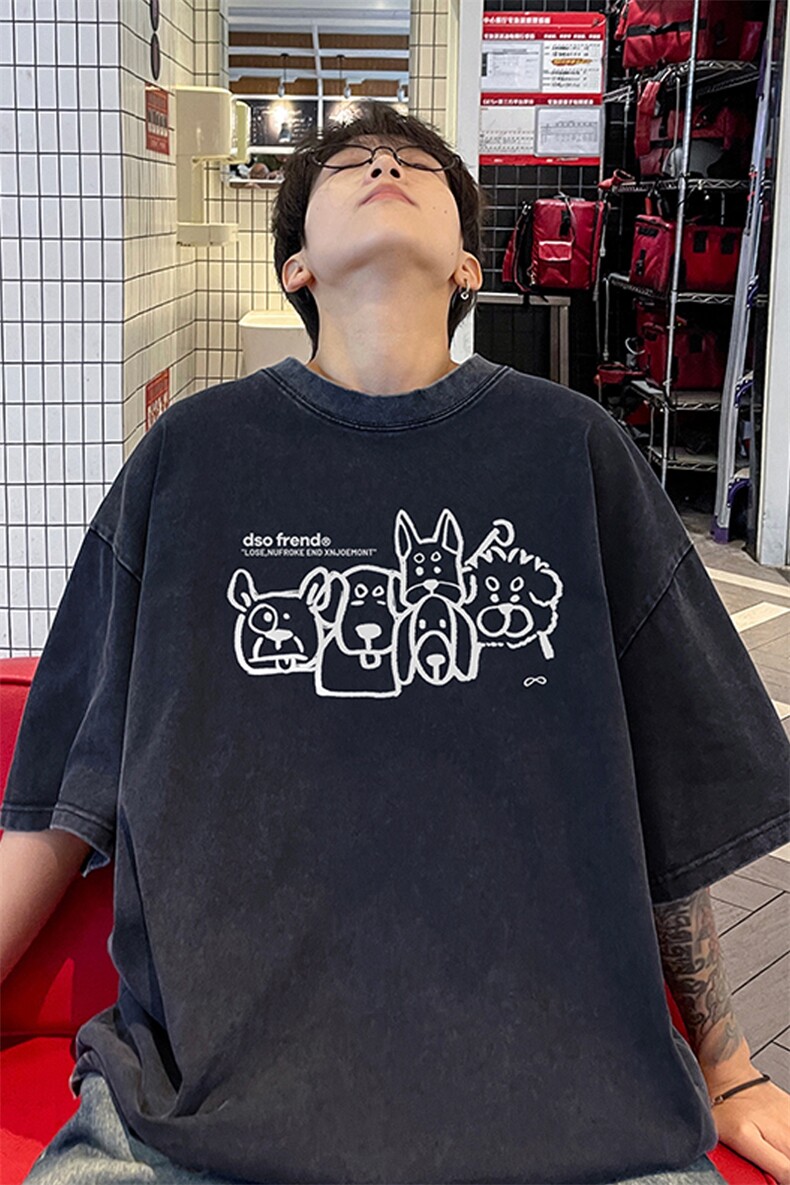 量大优！供视频240克重磅美式炒雪花水洗做旧短袖T恤,男装T恤,电商B367