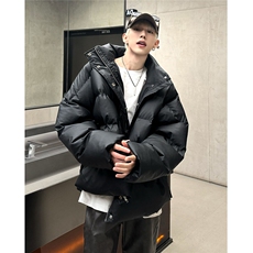 黑色短款美式棉服男款冬季加厚雾面PU皮衣外套立领面包服my99p128，男装皮衣，电商C307