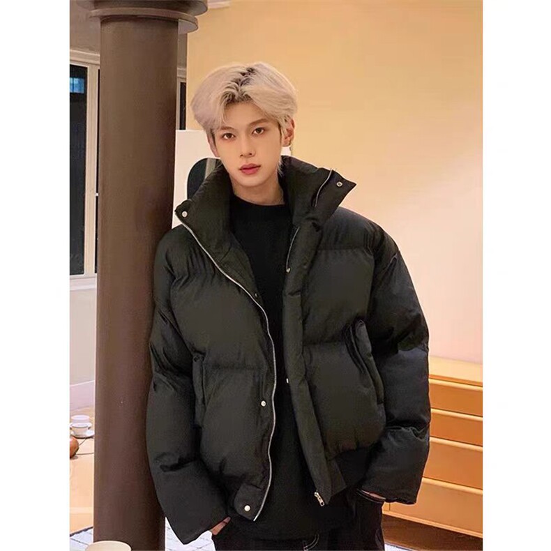 现货5W件冬季三防重磅硬挺boxy短款羽绒立领PU皮棉衣外套加厚棉服，男装棉衣，电商A486