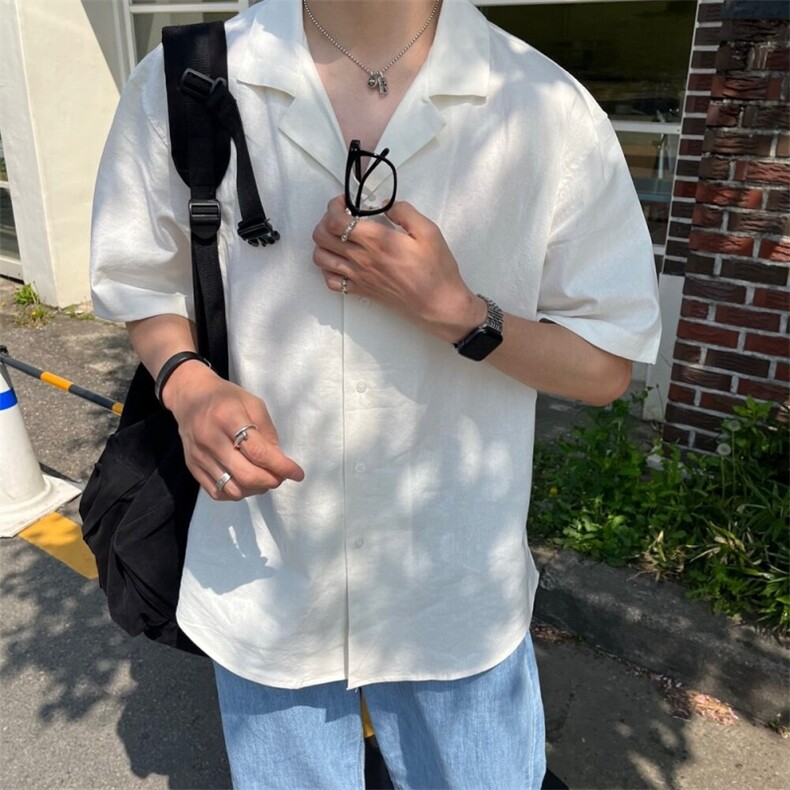 816B-CS020-P45短袖简约衬衫韩宽松慵懒落肩男,男装衬衫,星座816B
