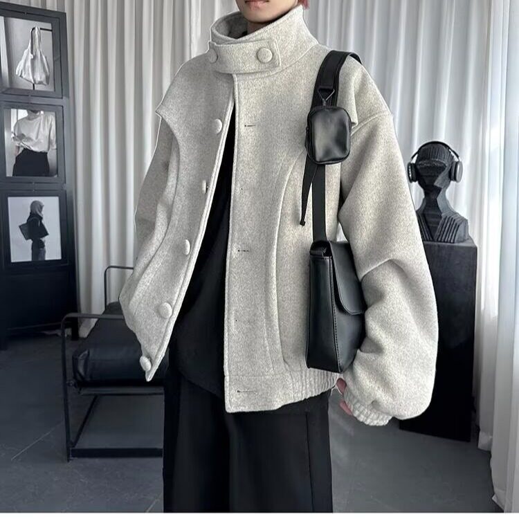 潮流ins慵懒美式复古解构短款毛呢外套男秋款新款日系流行原宿,男装毛呢大衣,星座506A