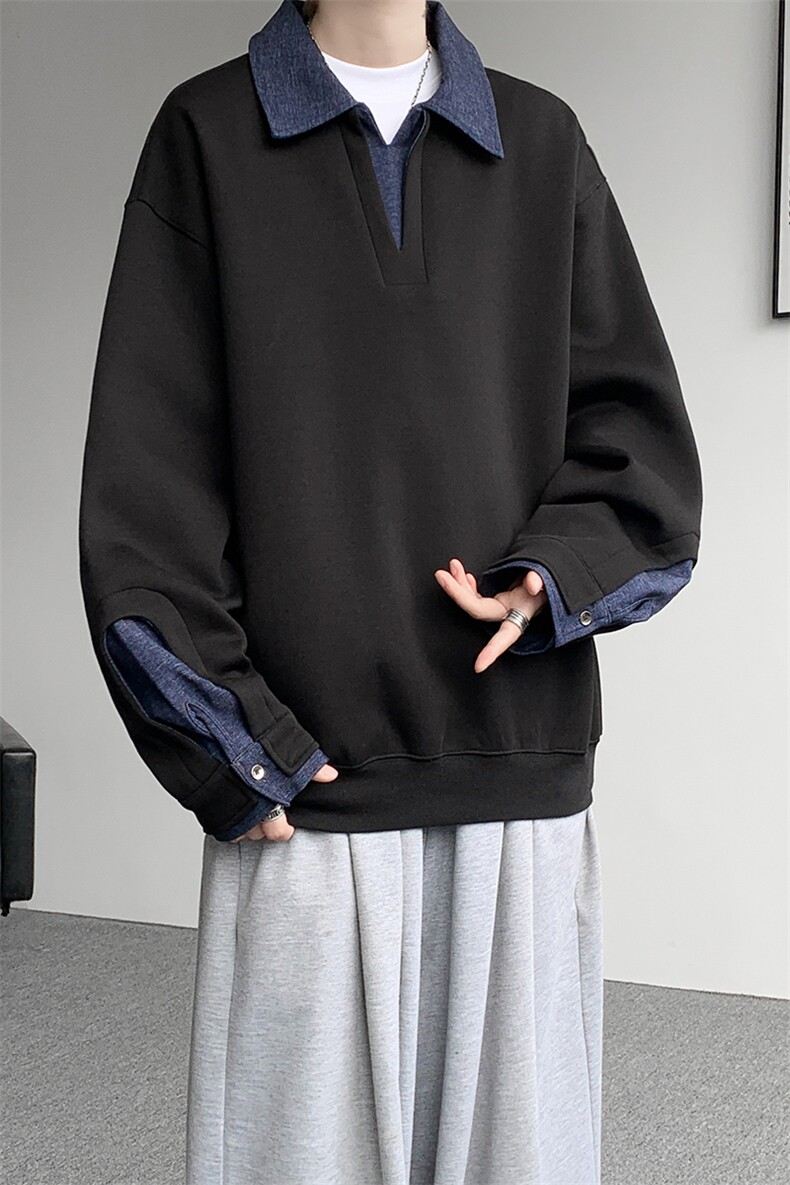 8XL-M美式拼接新款翻领高级感衬衫领运动上衣长袖卫衣男WY26P68,男装衬衫,电商D206-1