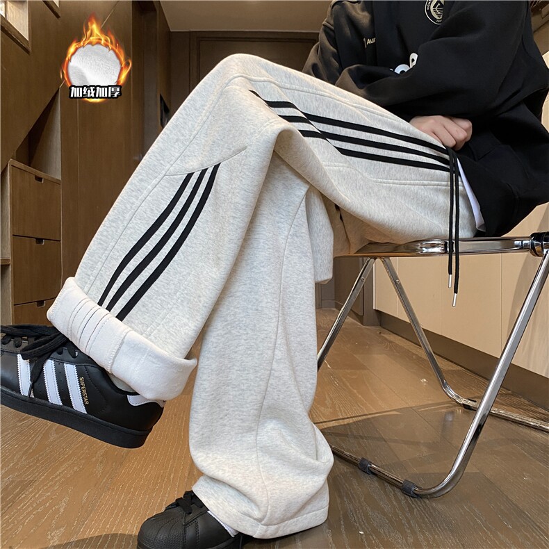 抖音品质冬季加绒潮流条纹宽松休闲卫裤B315-K24269JR-特p45控88,男装休闲裤,电商B315