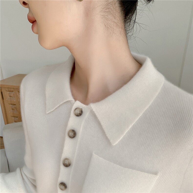 2025年秋季长袖12针四平带扣POLO领,女装羊绒衫,百越羊绒