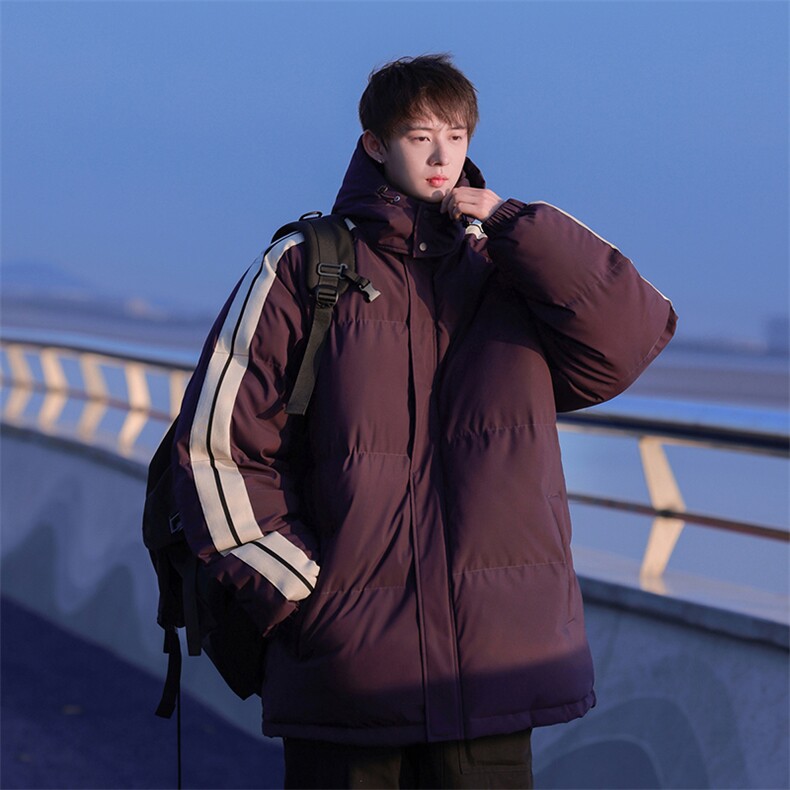 秋冬立领棉衣潮流连帽竖条样式宽松港风情侣棉袄外套MY9303-P95,男装棉衣,电商A128