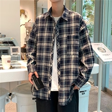 格子衬衫男春秋痞帅高级感长袖衬衣潮流潮牌秋季外套CS84P40，男装衬衫，星座410-2