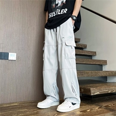 日系复古工装裤子男夏季潮牌宽松感多口袋休闲阔腿拖地裤F19/P40，男装工装外套，星座506